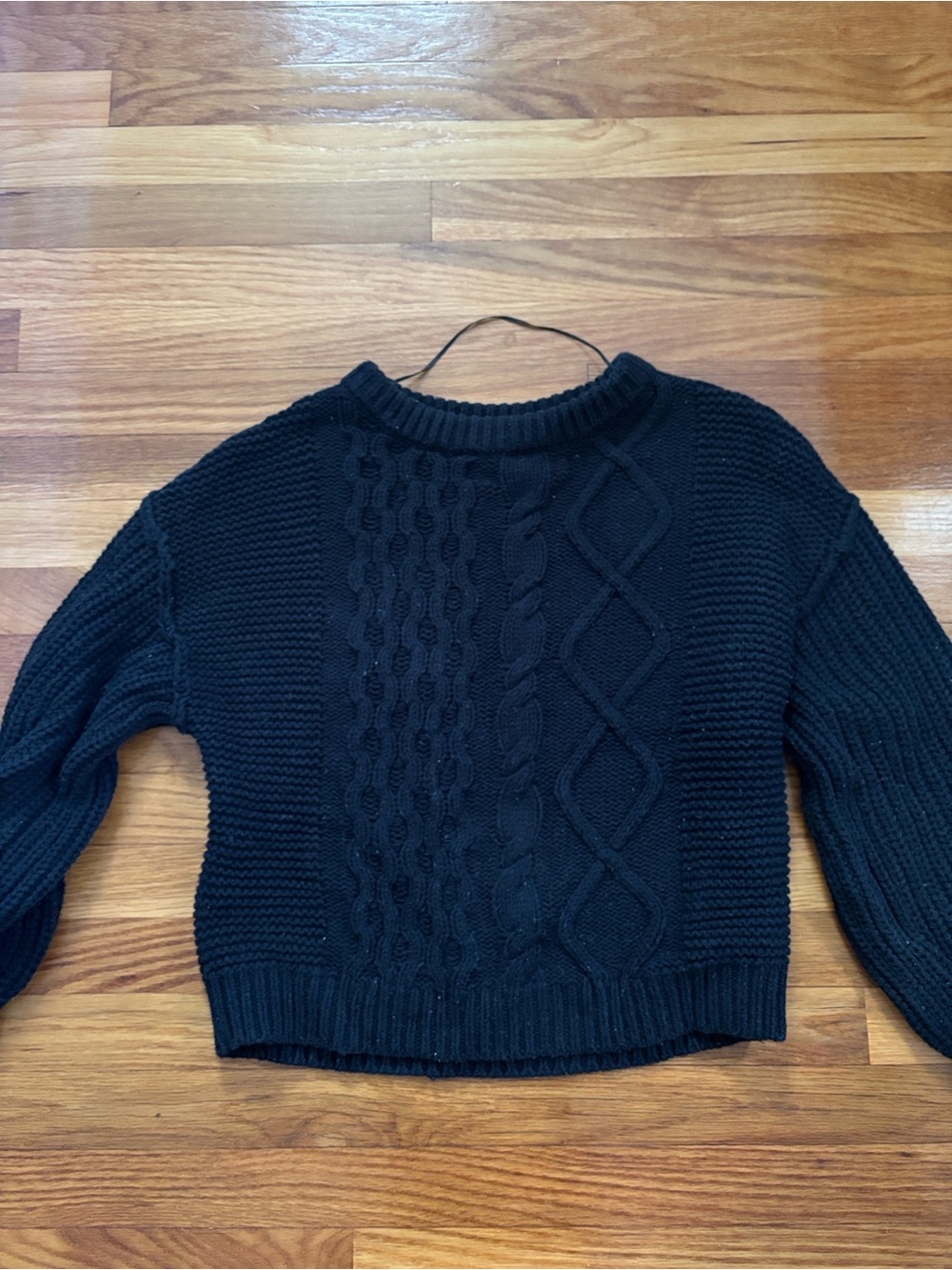 Free People Black Cable Knit Crew Sweater